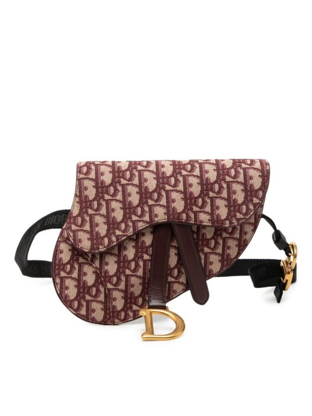 Dior Oblique Trotter Saddle Belt Bag Wine Red Beige Canvas Leather
